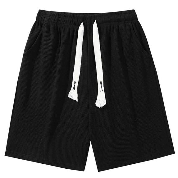 RYDCOT Mens 8" Casual Sweat Shorts with Pockets,Drawstring Athletic Shorts Waffle Lounge Summer Shorts Black