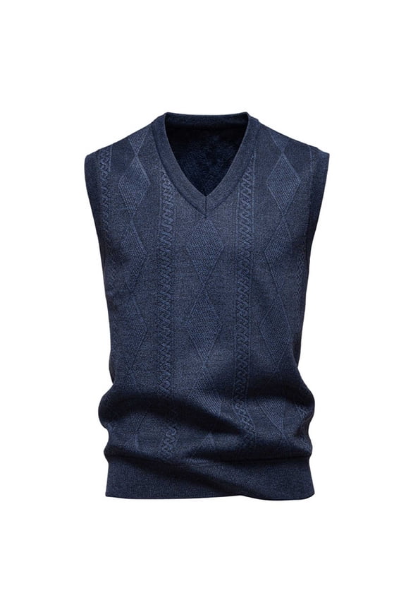 Mens Argyle Sweater Vests Classic V-Neck Sleeveless Pullover Elastic Knit Sweater Navy