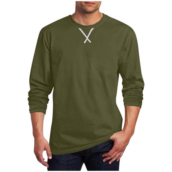 RYDCOT Mens Big and Tall Shirts Cotton Long Sleeve Crewneck Casual Tops Plus Size Basic Tee Shirts with X Elements Army Green