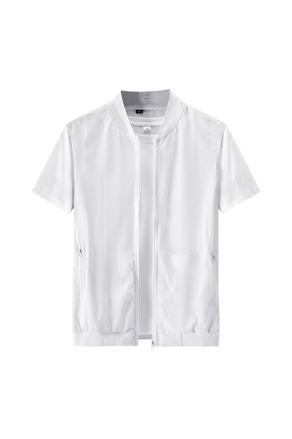 Mens Breathable Mesh Vest Summer Lightweight Casual Sleeveless Jacket Outerwear for Work Fish Photo Travel White