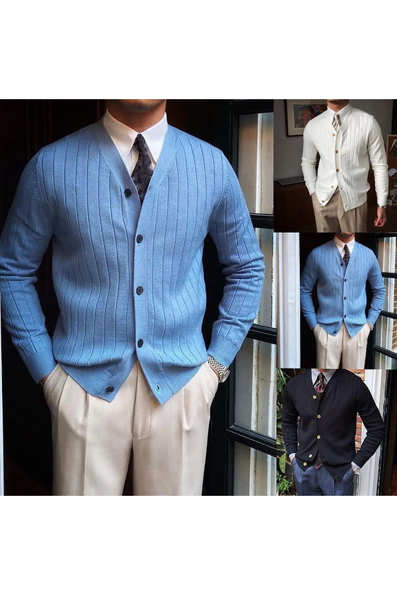 Mens Cable Knit Cardigan Sweater V Neck Casual Button Down Sweaters Long Sleeve Spring Fall Outwear White