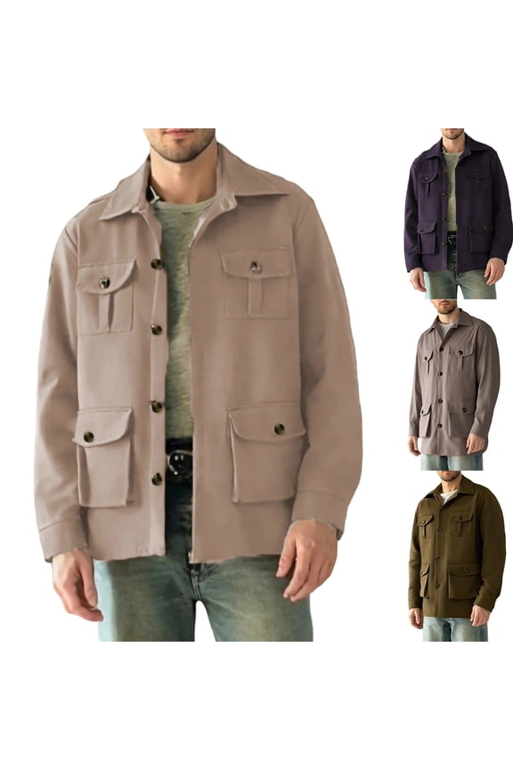 Mens Canvas Cotton Field Work Military Casual Jacket Outdoor Button Lapel Hiking Cargo Workwear Jackets Multi Pockets Lightweight Coats Bomber Fall Spring Outerwear Purple
