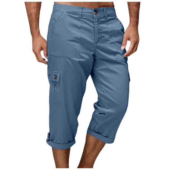 RYDCOT Mens Cargo Shorts Cotton Ripstop Straight Leg Below Knee Twill Casual Summer Long Shorts Capri Pants with Multi-Pockets Navy