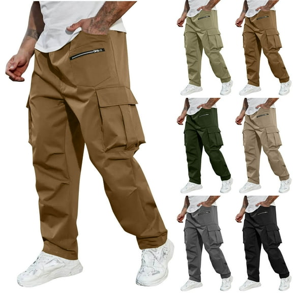 RYDCOT Mens Casual Cargo Pants Stretch Elastic Waist Drawstring Joggers Pants Sweatpants for Men Spring and Summer Solid Color Multi Pockets Pants Khaki XL(XL)