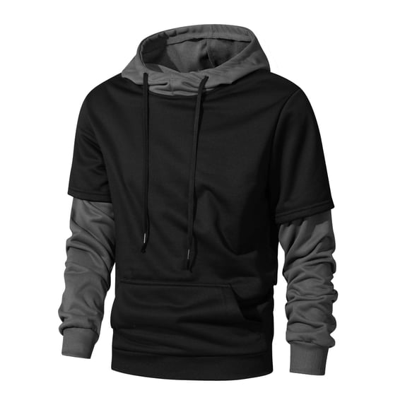 RYDCOT Mens Casual Contrasting Color Drawstring Hoodie Pullover Fall Winter Long Sleeve Sweatshirts with Pocket Black