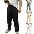 thumbnail image 1 of RYDCOT Mens Casual Cotton Linen Pants Elastic Waist Drawstring Straight Summer Beach Pants White, 1 of 9