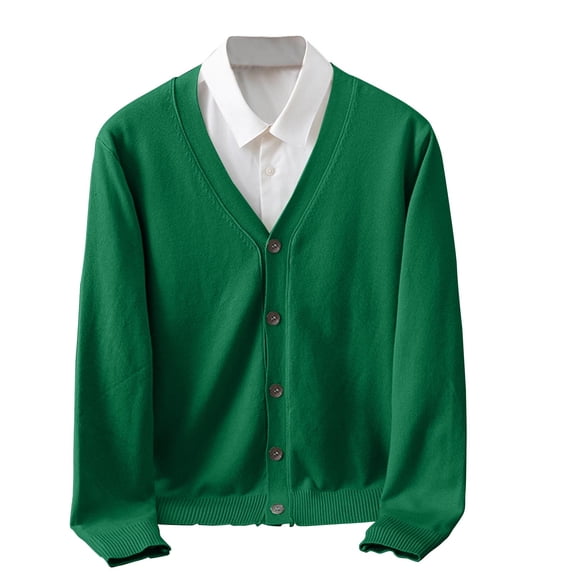 RYDCOT Mens Casual Fashion Cardigans V-Neck Basic Designed Long Sleeve Button Down Green 2(M)