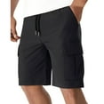 thumbnail image 1 of RYDCOT Mens Casual Outdoor Cotton Twill Cargo Shorts Elastic Waist Drawstring Classic Stretch Chino Short with Flap Pockets Black, 1 of 3