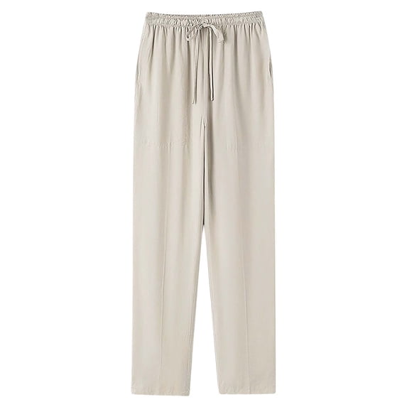 RYDCOT Mens Casual Pants Drawstring Elastic Waist Cotton Linen Loose Fit Comfortable, Breathable Summer Beach Vacation Yoga Trousers Beige