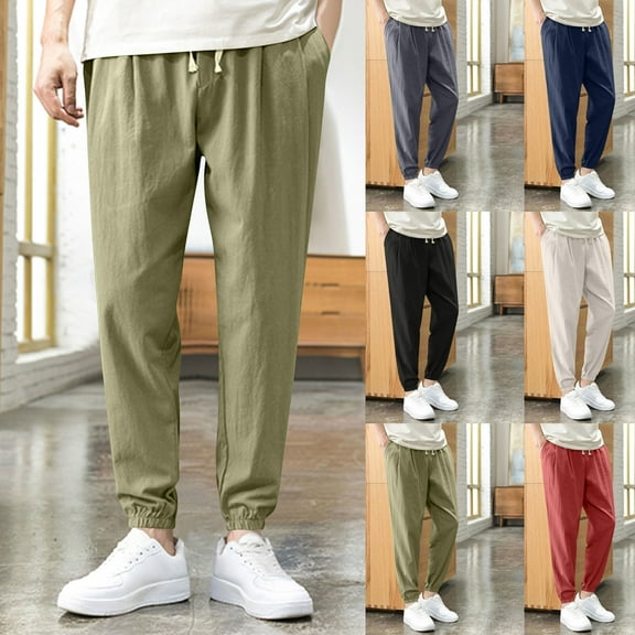 RYDCOT Mens Casual Pants Elastic Waist Drawstring Summer Beach Pants Lightweight Loose Fit Trousers with Pocket Red