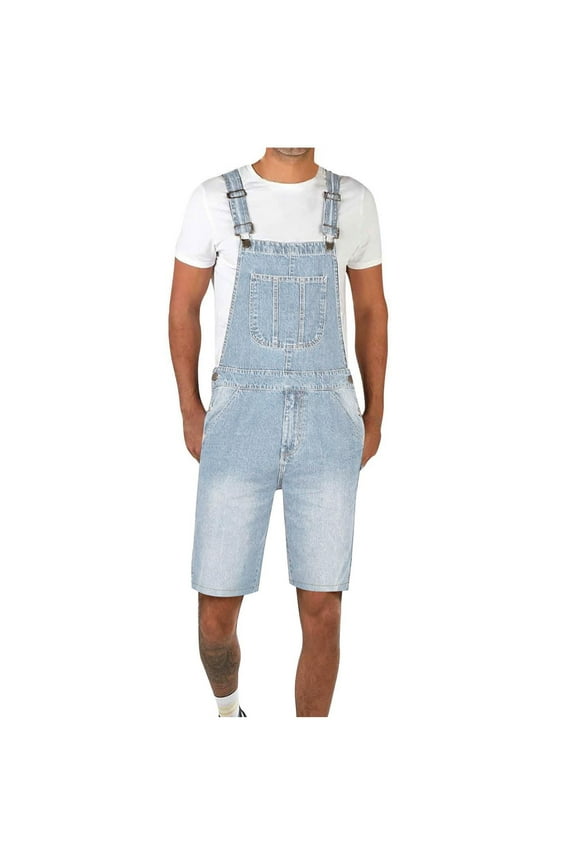 Mens Casual Washed Work Cargo Bib Overall Jean Shorts with Chest Pocket Lightweight Cotton Loose Fit Denim Jumpersuit Walkshort Pockets Rompers Light Blue