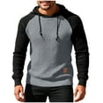 thumbnail image 1 of RYDCOT Mens Color Blocked Casual Retro Hooded Pullover Sweatshirts Casual Long Sleeve Knitted Sweater Gray, 1 of 5