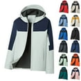 thumbnail image 1 of RYDCOT Mens Color Blocked Jacket Zip Hooded Windbreaker Coat Outdoor Workwear Hooded Casual Jacket White, 1 of 6