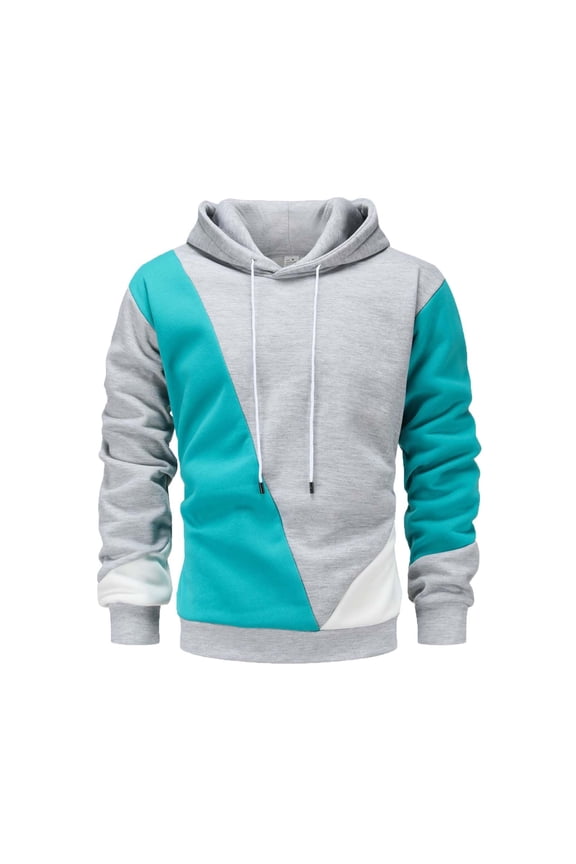 Mens Colorblock Pullover Casual Hoodie Tops Sports Pullover Top Fashion Hooded Sweatshirt Gray M(M)