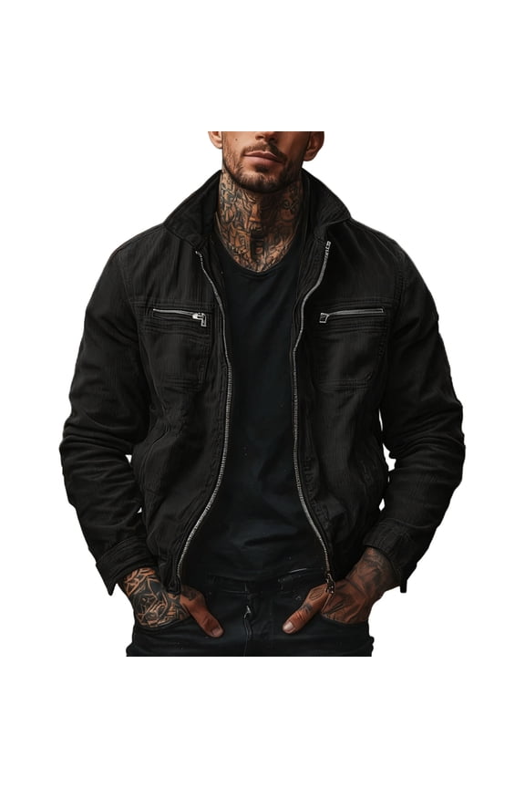 Mens Corduroy Bomber Jacket Lightweight Zip up Casual Vintage Spring Fall Varsity Jacket with Zipper Pockets Black