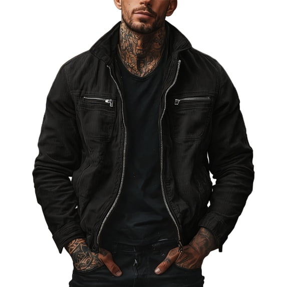 RYDCOT Mens Corduroy Bomber Jacket Lightweight Zip up Casual Vintage Spring Fall Varsity Jacket with Zipper Pockets Black