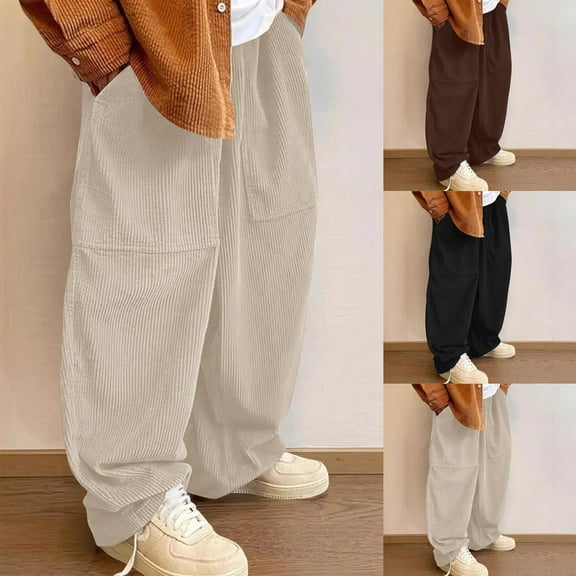 RYDCOT Mens Corduroy Straight Leg Pants Long Solid Elastic Waist Casual Pants Loose Fit Fashionable Solid Color Casual Pants Brown XXXXXL(XXXXXL)