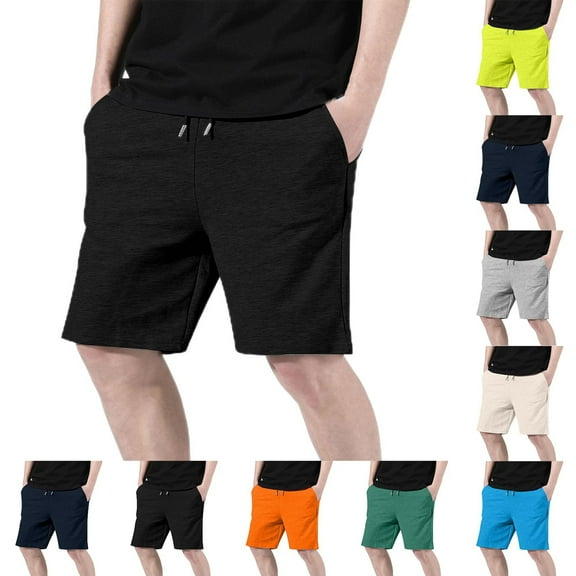 RYDCOT Mens Cotton Knit Athletic Gym Shorts | Work Out Jogger Sweat Shorts with Drawstring Yellow