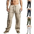 thumbnail image 1 of RYDCOT Mens Cotton Linen Pants Casual Summer Vacation Baggy Beach Pants Drawstring Yoga Trousers White, 1 of 6