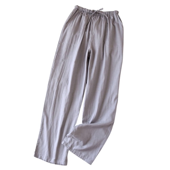 RYDCOT Mens Cotton Linen Pants Yoga Beach Loose Fit Casual Summer Elastic Waist Drawstring Baggy Trousers with Pockets Gray