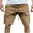 thumbnail image 1 of RYDCOT Mens Cotton Linen Shorts Casual Elastic Waist Drawstring Lightweight Summer Beach Cargo Shorts Khaki, 1 of 7