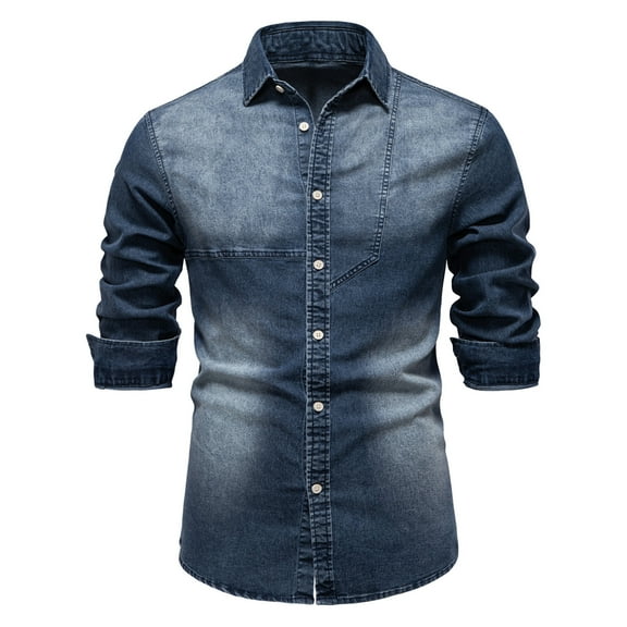 RYDCOT Mens Denim Shirt Long Sleeve Slim Fit Jean Top for Men Button Down Causal Denim Shirts Dark Blue