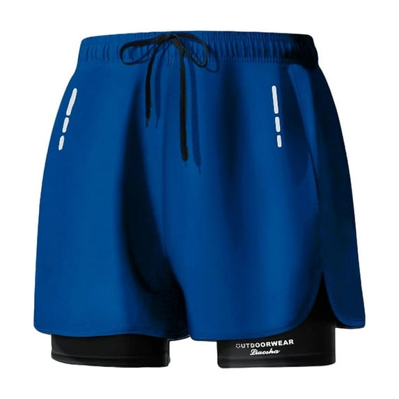 RYDCOT Mens Double-Layer Swim Trunks Swim Shorts Quick Dry Loose 5 inch Inseam Hot Spring Beach Shorts with Compression Liner and Zipper Pocket Blue