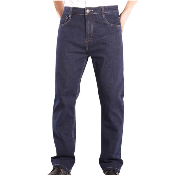 RYDCOT Mens Elastic Waist Washed Denim Pants Relaxed Fit Men's Jeans with Zipper and Button Size 30-56 Navy