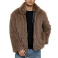 thumbnail image 1 of RYDCOT Mens Faux Fleece Jacket Fluffy Coats Lapel Collar Long Sleeve Full Zip Outerwear Winter Warm Cardigans Jacket Brown, 1 of 9