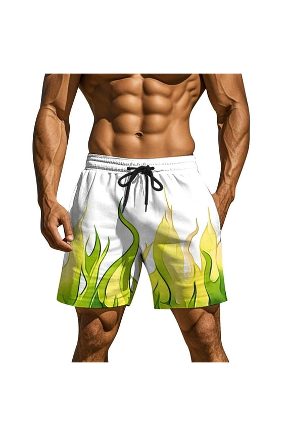 Mens Faux Suede Flame Pattern Shorts 3 Inch Inseam Booty Gym Workout Bodybuilding Running Casual Beach Short Shorts Yellow