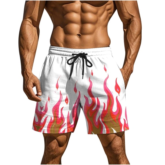 RYDCOT Mens Flame Graphic Basketball Sweatshorts Elastic Waist Drawstring Running Workout Shorts Summer Cool Casual Peachskin Plush Shorts Pink