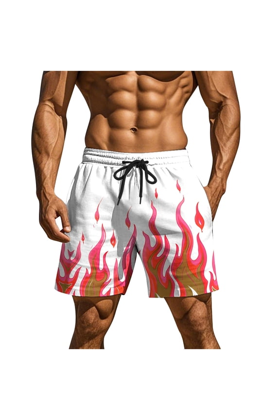 Mens Flame Graphic Basketball Sweatshorts Elastic Waist Drawstring Running Workout Shorts Summer Cool Casual Peachskin Plush Shorts Pink