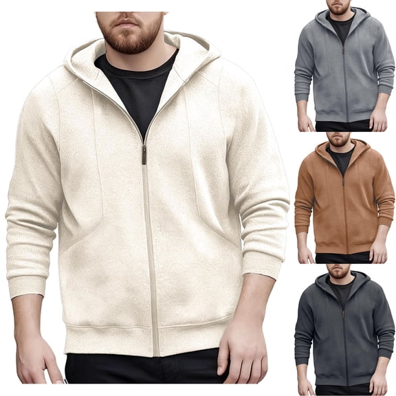 RYDCOT Mens Fleece Hooded Sweatshirt Winter Full Zip Loose Fit Jackets Long Sleeve Outerwear with Multi Pockets Gray