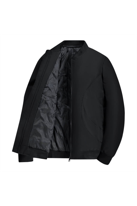 Mens Fleece Lined Flight Bomber Diamond Quilted Jacket Lightweight Baseball Jackets Winter Warm Padded Windproof Coats Outwear Parkas Mountain Climbing Black