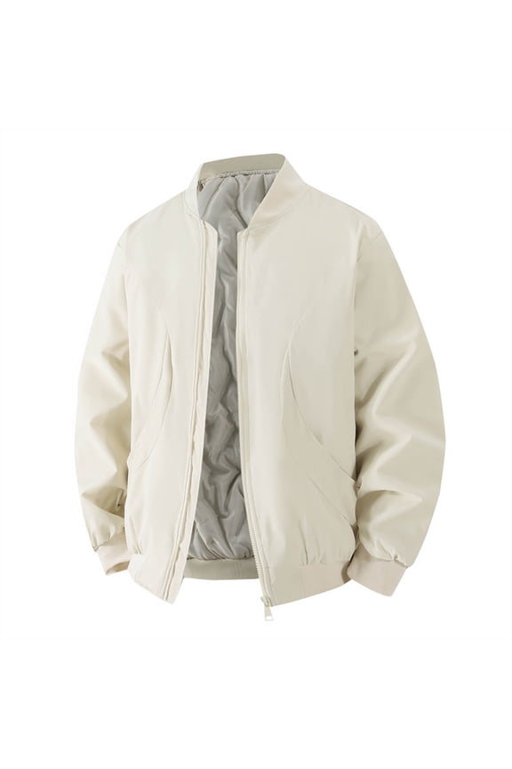 Mens Fleece Lined Flight Bomber Diamond Quilted Jacket Lightweight Baseball Jackets Winter Warm Padded Windproof Coats Outwear Parkas Mountain Climbing​ White