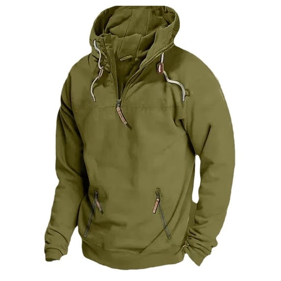 RYDCOT Mens Funny 1/4 Zip Pullover Oversized Vintage Hoodie Outdoor Fleece Lined Big and Tall Sweatshirts with Pockets for Spring Fall Green