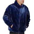 thumbnail image 1 of RYDCOT Mens Fuzzy Sherpa Jacket Casual Fleece Full Zip Stand Collar Coat Fall Winter Warm Outwear Dark Blue, 1 of 8