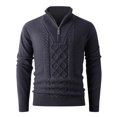 thumbnail image 1 of RYDCOT Mens Half Zip Sweater Cable Knitted Sweaters Casual Solid Colors Stand up Collar Elastic Sweater Dark Gray, 1 of 6
