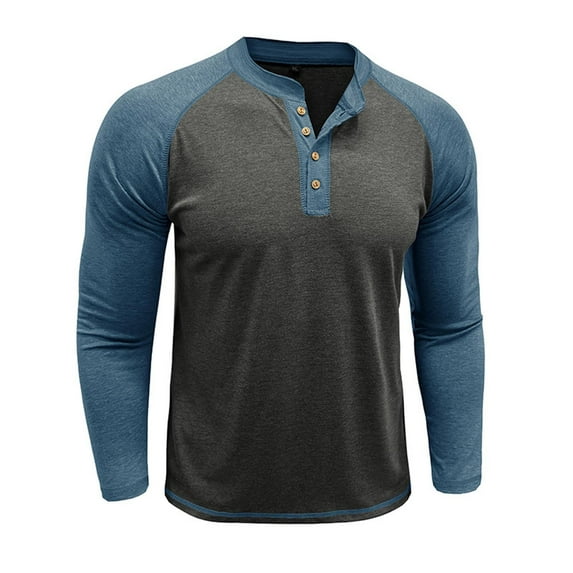 RYDCOT Mens Henley Shirts Raglan Long Sleeve Casual T-Shirts Color Block Button Shirt Vintage Tops Dark Gray