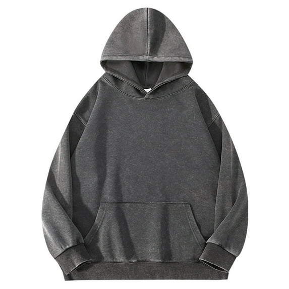 RYDCOT Mens Hoodies Heavy-Duty Washed Distressed Hoodie Vintage Cotton Sweatshirt Men Hooded Sweatshirt with Dropped Shoulders Dark Gray L(L)