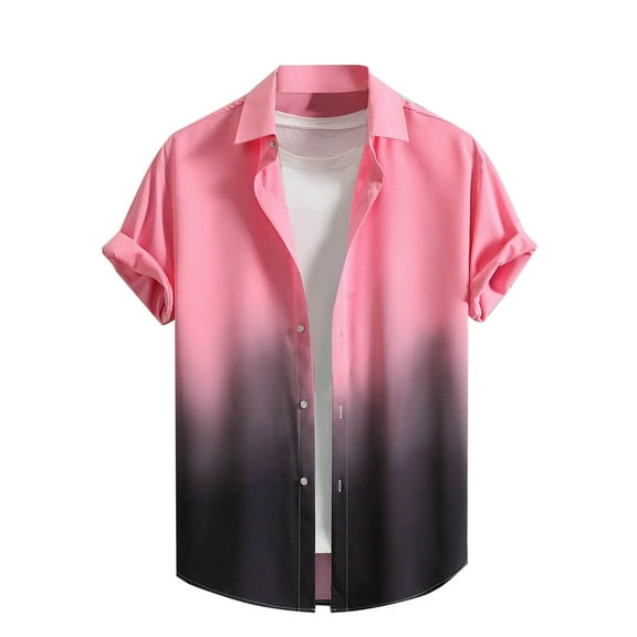 RYDCOT Mens Ice Silk Gradient Hawaiian Shirts Short Sleeve Lapel Button up Beach Shirts White