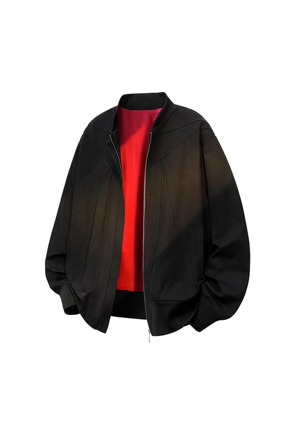 Mens Lightweight Full Zip Baseball Jacket Casual Bomber Jacket Varsity Coat with Spring Fall Black