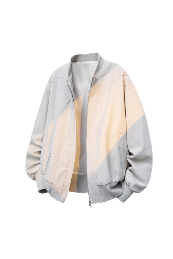 Mens Lightweight Full Zip Baseball Jacket Casual Bomber Jacket Varsity Coat with Spring Fall Gray