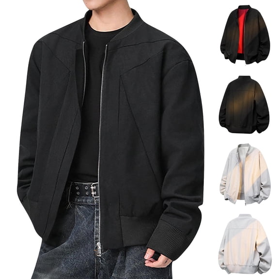 RYDCOT Mens Lightweight Full Zip Baseball Jacket Casual Bomber Jacket Varsity Coat with Spring Fall Gray