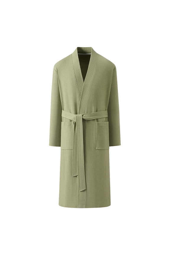Mens Lightweight Quick Dry Absorbent Waffle Long Bathrobe Robes with Belt(Available in Big & Tall) Green