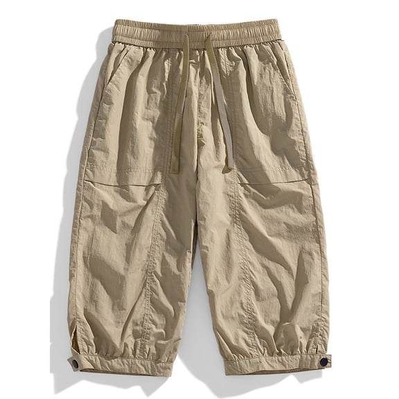 RYDCOT Mens Long Cargo Shorts Below Knee 3/4 Stretch Twill Cotton Relaxed Fit Elastic Waist Cargo Shorts for Men Hiking Outdoor Stretch Khaki