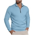 thumbnail image 1 of RYDCOT Mens Long-Sleeve Quarter-Zip Pullover Polo Sweater Lightweight Fleece Sweatshirt No Hood Sky Blue, 1 of 6