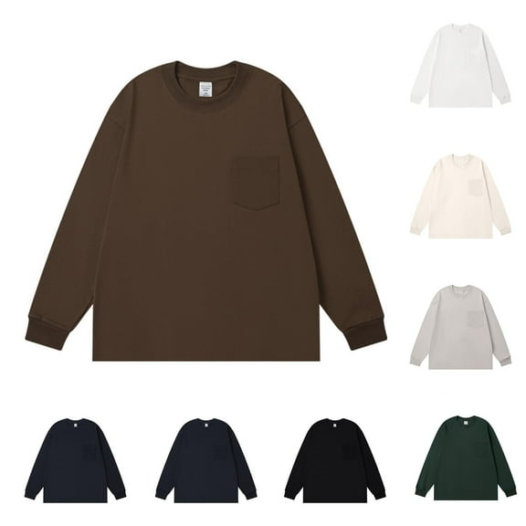 RYDCOT Mens Long Sleeve Tee Shirts Cotton Crew Neck Solid Color Soft Casual Basic T-Shirts with Pocket White XL(XL)