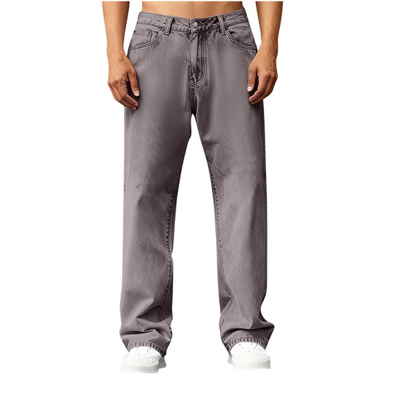 RYDCOT Mens Low Rise Stretch Relaxed-Fit Workwear Carpenter Jeans Straight Leg Washed Retro Denim Pants Gray