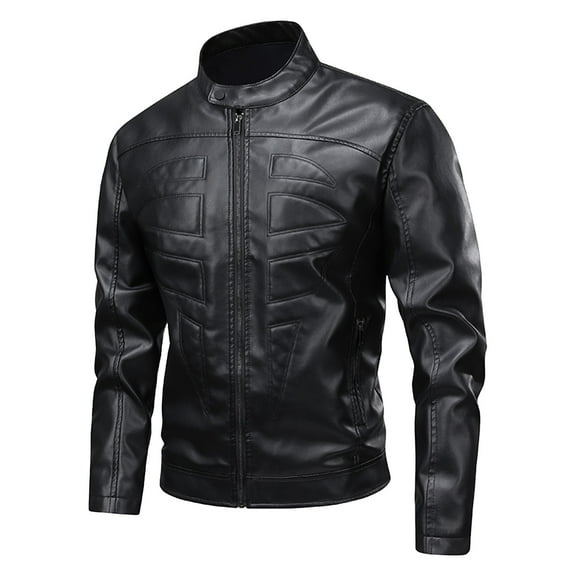 RYDCOT Mens Matte Leather Jacket Long Sleeved Fashion Casual Stand up Collar Leather Jacket Top Black